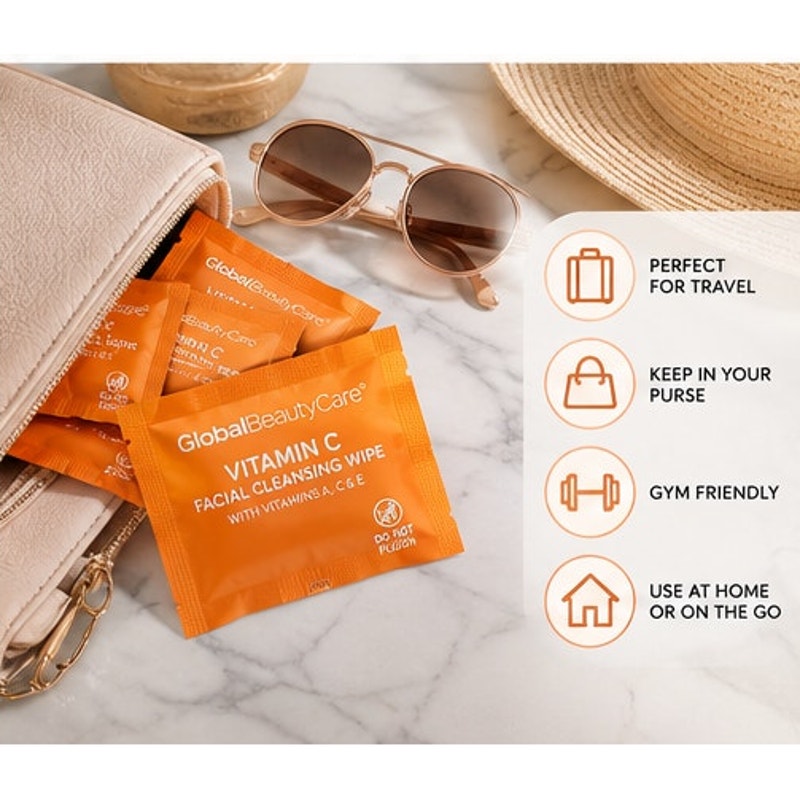 Global Beauty Care Vitamin C Facial Cleansing Wipes A C & E Individually Wrapped