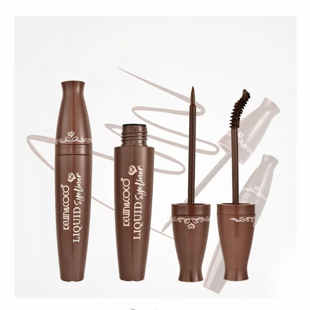 KEVIN&COCO Liquid Eyeliner & Mascara 2-Piece Eye Makeup Set – Brown #B