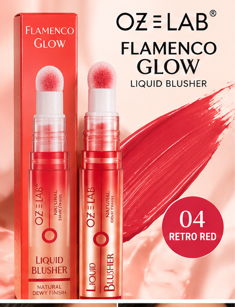 OZ LAB Flamenco Glow Liquid Blusher 04 Retro Red – Waterproof, Smudge & Sweat Proof Dewy Finish Blush 6 mL