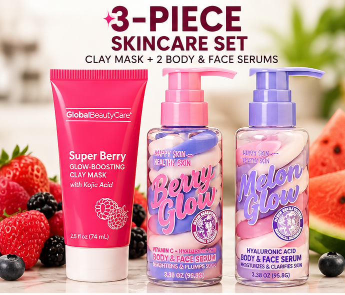3-Piece Skincare Set Super Berry Clay Mask & 2 Body Face Serums