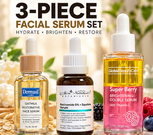 3-Piece Facial Serum Set Oatmilk Niacinamide 5% Vitamin C Skincare