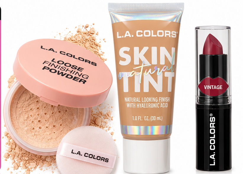 L.A. COLORS 3-Piece Makeup Set Skin Tint, Finishing Powder & Lipstick