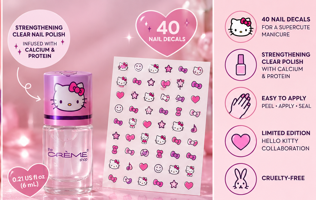 The Crème Shop x Hello Kitty 40 Nail Decals + Clear Polish 6 mL