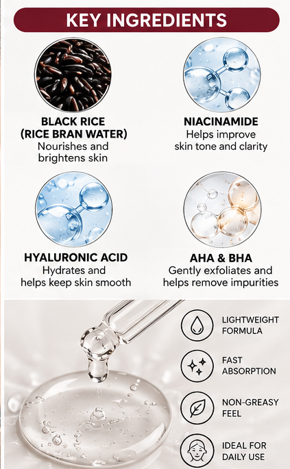 BYJIE Black Rice Exfoliating Ampoule AHA BHA Niacinamide 80mL