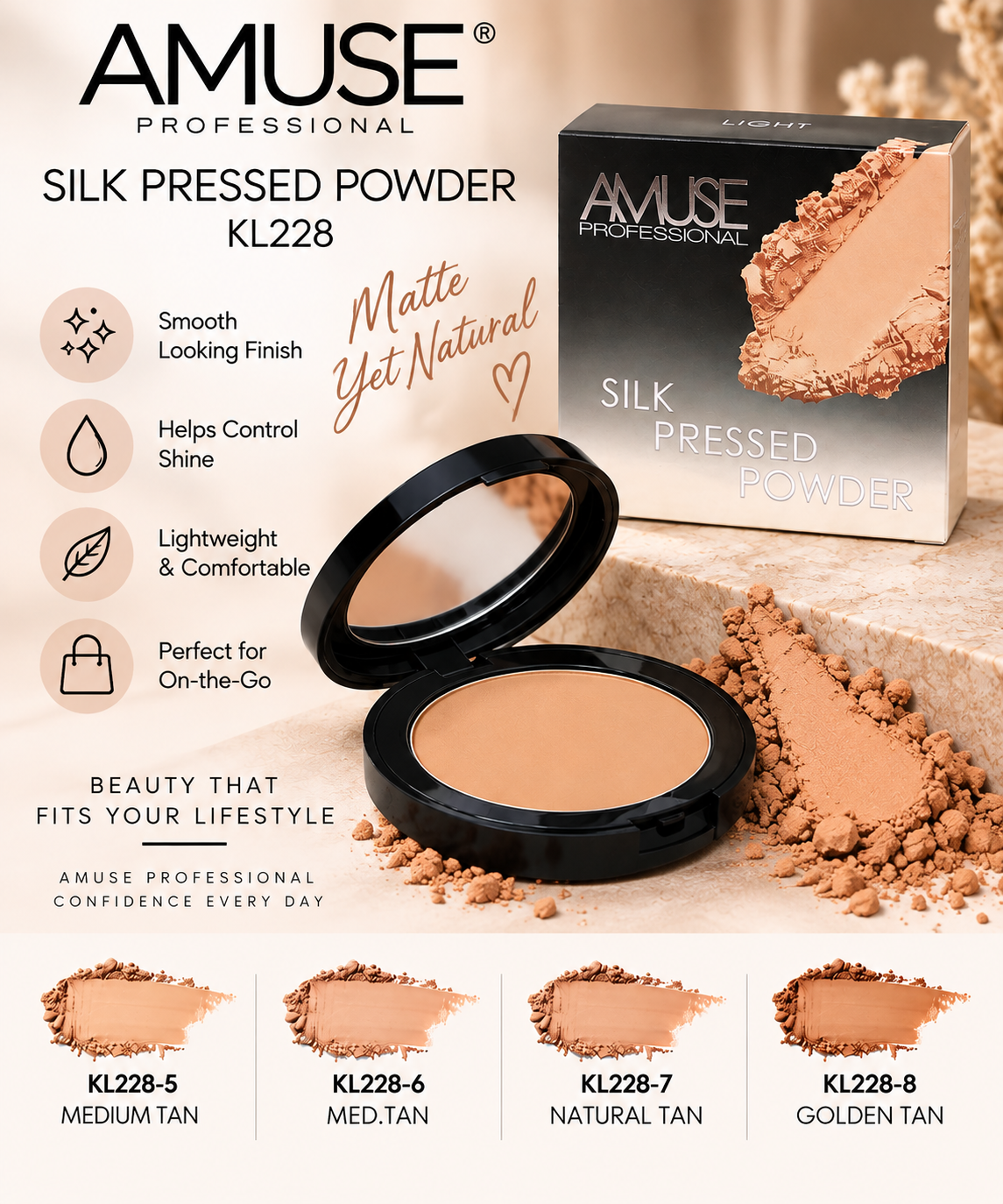 Amuse Professional Silk Pressed Powder Medium Tan KL228-5