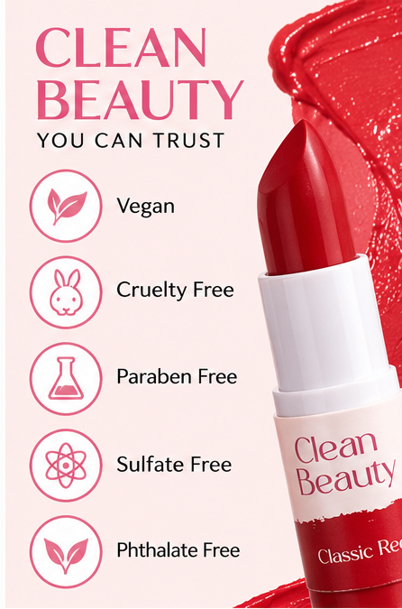 b.pure Clean Beauty Satin Lipstick Classic Red Vegan 0.12 oz