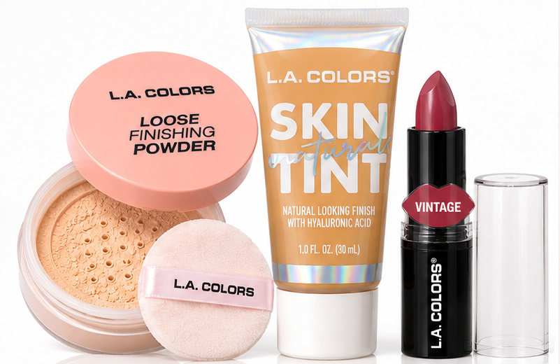 L.A. COLORS 3-Piece Makeup Set Skin Tint, Finishing Powder & Lipstick