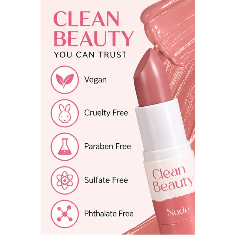 b.pure Clean Beauty Satin Lipstick Nude Vegan Cruelty Free 0.12 oz