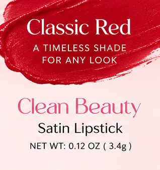 b.pure Clean Beauty Satin Lipstick Classic Red Vegan 0.12 oz