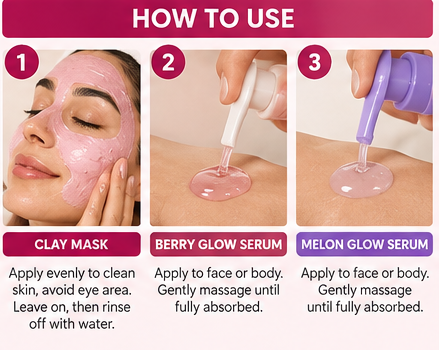 3-Piece Skincare Set Super Berry Clay Mask & 2 Body Face Serums