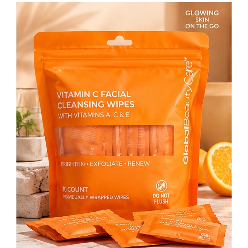 Global Beauty Care Vitamin C Facial Cleansing Wipes A C & E Individually Wrapped