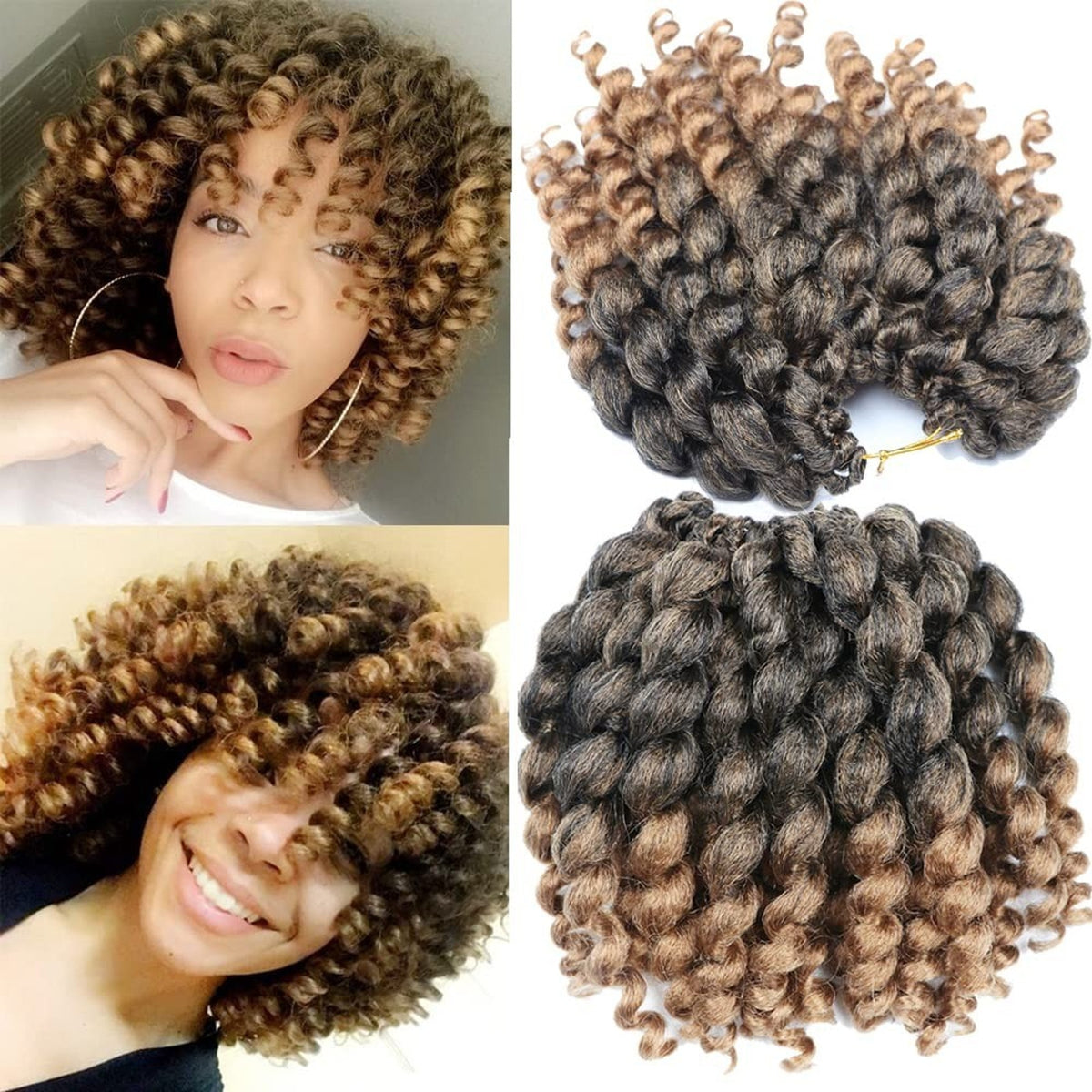 Wand Curl Crochet Braids Hair 8 Inch 3 Packs 1B/27 Pre-Looped Curly
