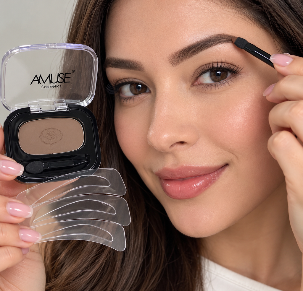 AMUSE Cosmetics Matte Pro Brow Kit Soft Brown Eyebrow Powder & Stencils