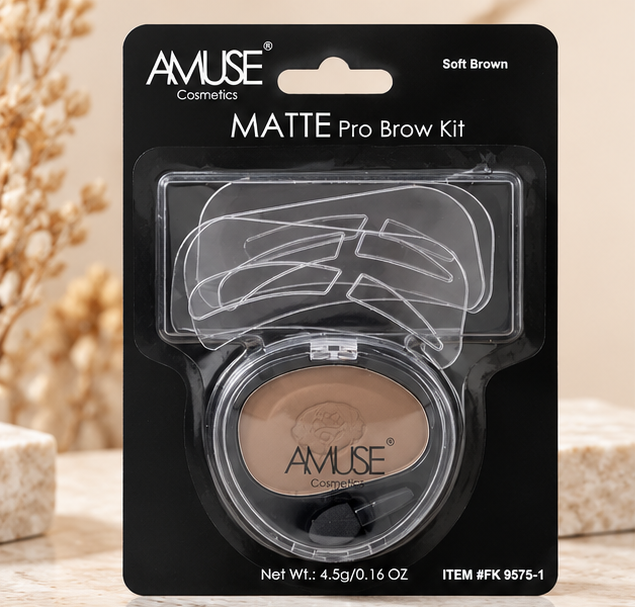 AMUSE Cosmetics Matte Pro Brow Kit Soft Brown Eyebrow Powder & Stencils