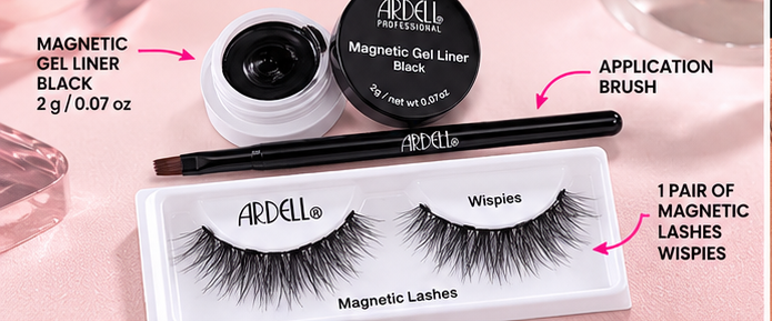 Ardell Magnetic Liner & Lash Wispies Kit Waterproof Reusable Black Gel