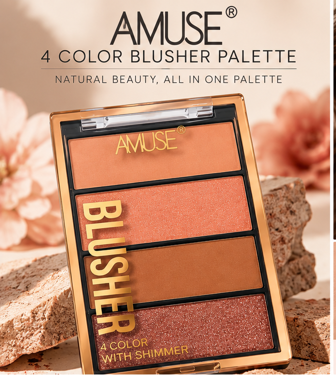AMUSE 4 Color Blush Palette – Warm Tone Face Blusher Makeup, 0.3 oz / 8.4 g