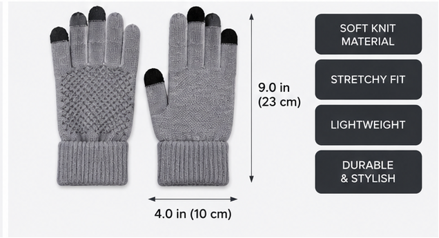 Winter Touchscreen Knit Gloves for Men & Women – Warm Non-Slip Smartphone Gloves Gray