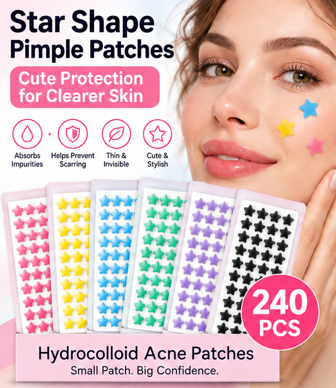 240 Star Shape Hydrocolloid Pimple Patches Colorful Acne Spot Stickers for Face