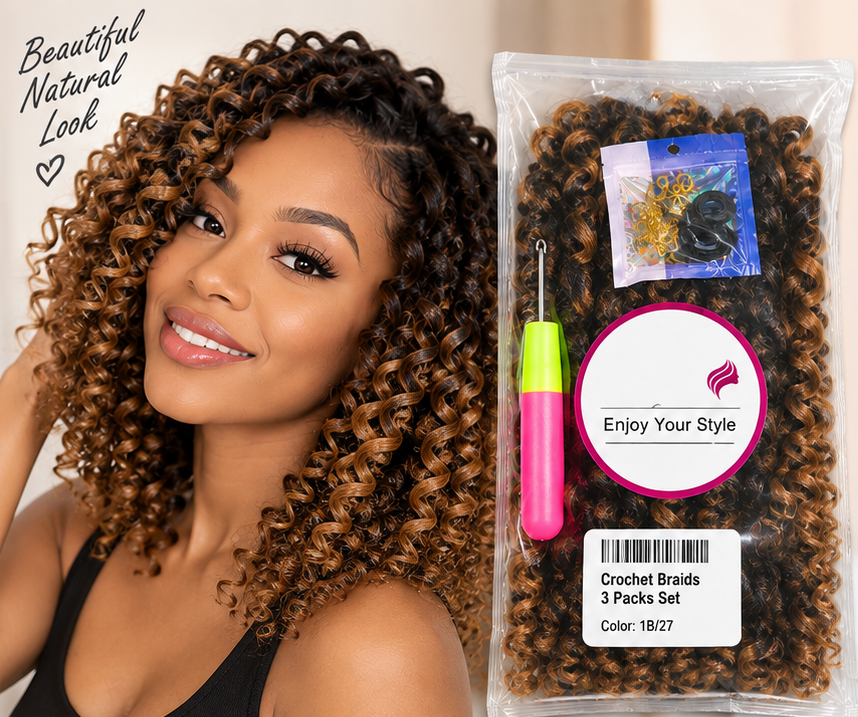 Wand Curl Crochet Braids Hair 8 Inch 3 Packs 1B/27 Pre-Looped Curly