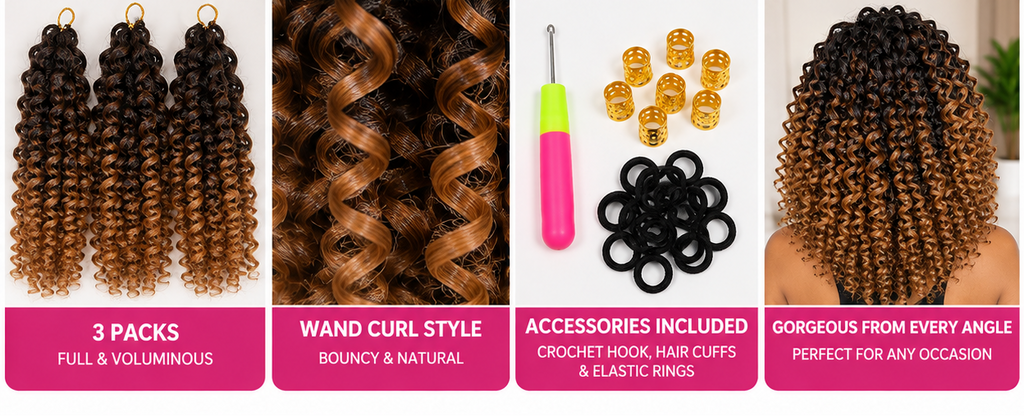 Wand Curl Crochet Braids Hair 8 Inch 3 Packs 1B/27 Pre-Looped Curly