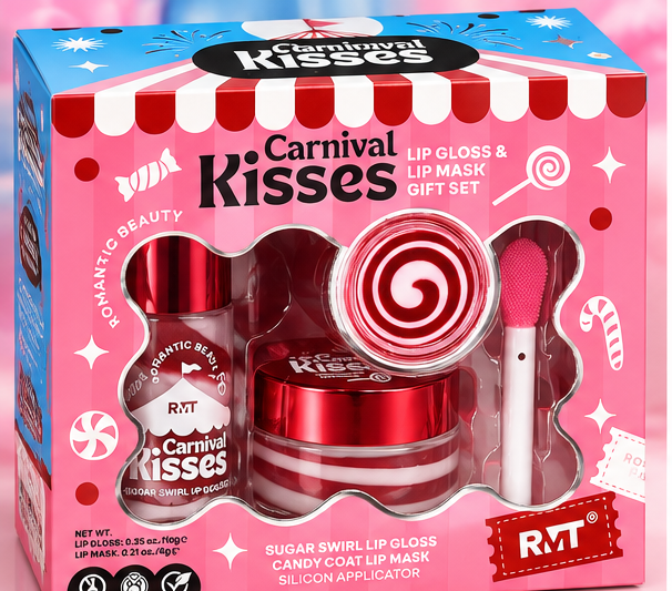 RMT Romantic Beauty Carnival Kisses Lip Gloss & Lip Mask Gift Set – 3 Piece Set
