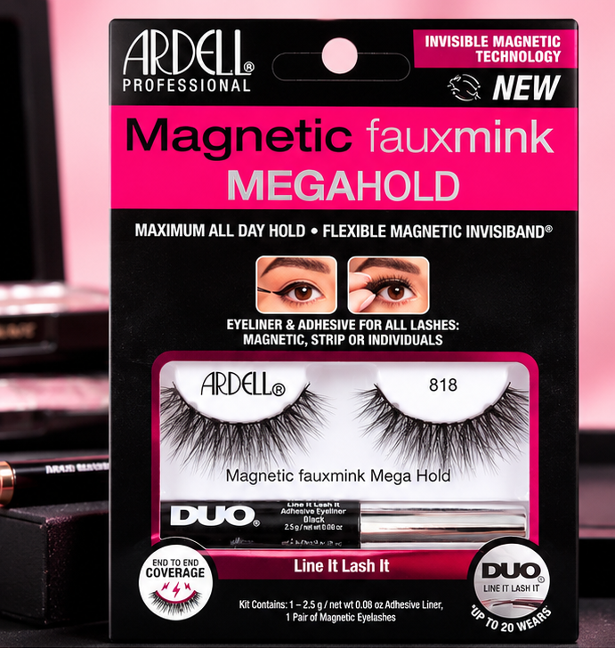 Ardell Magnetic Fauxmink MegaHold 818 Lashes + DUO Adhesive Eyeliner Kit