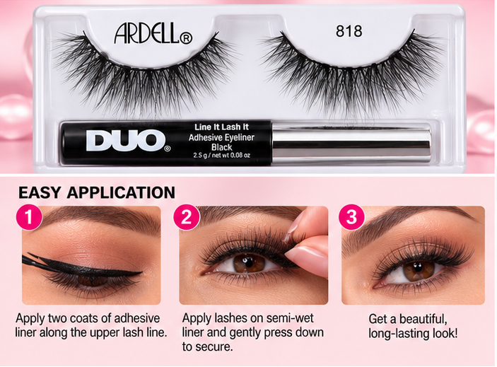 Ardell Magnetic Fauxmink MegaHold 818 Lashes + DUO Adhesive Eyeliner Kit