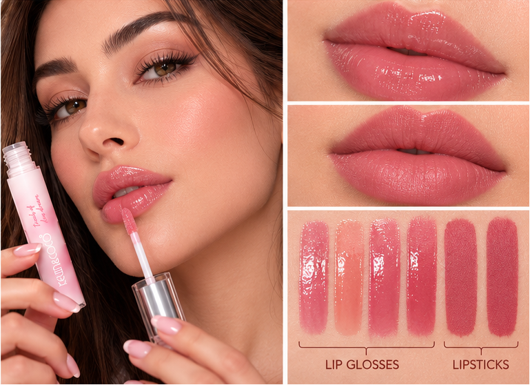 KEVIN&COCO Creamy Poetry Series Lip Gloss & Lipstick Set – 6 Piece Makeup Lip Kit, High Pigmentation, Easy to Blend
