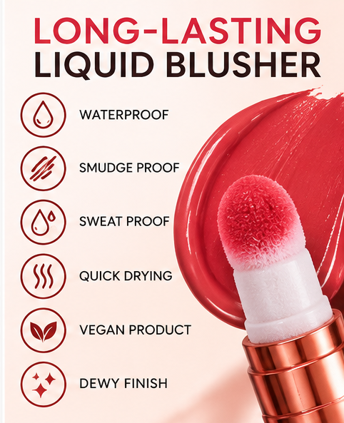 OZ LAB Flamenco Glow Liquid Blusher 04 Retro Red – Waterproof, Smudge & Sweat Proof Dewy Finish Blush 6 mL