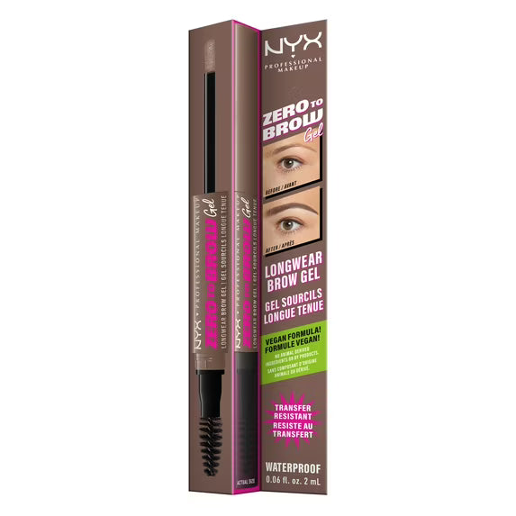 NYX Zero to Brow Longwear Brow Gel ZTBG03 Taupe Waterproof Vegan 2 mL
