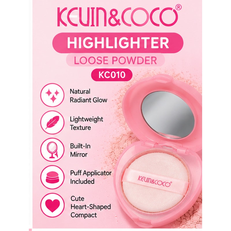 KEVIN&COCO Heart Highlighter Loose Powder KC010 5g with Mirror & Puff