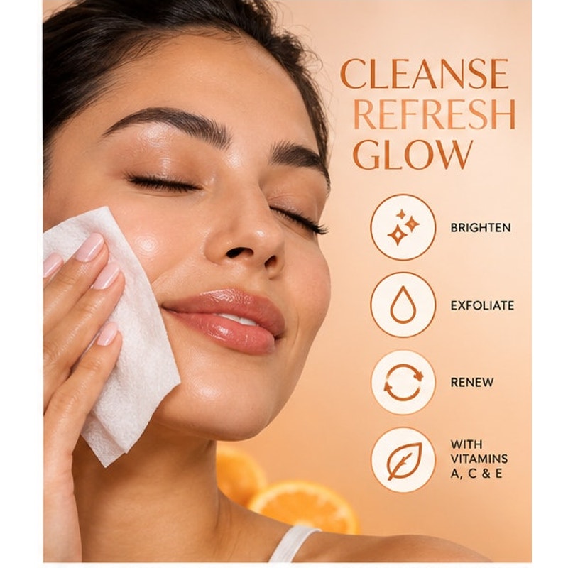 Global Beauty Care Vitamin C Facial Cleansing Wipes A C & E Individually Wrapped