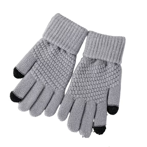 Winter Touchscreen Knit Gloves for Men & Women – Warm Non-Slip Smartphone Gloves Gray