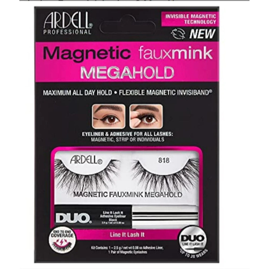 Ardell Magnetic Fauxmink MegaHold 818 Lashes + DUO Adhesive Eyeliner Kit