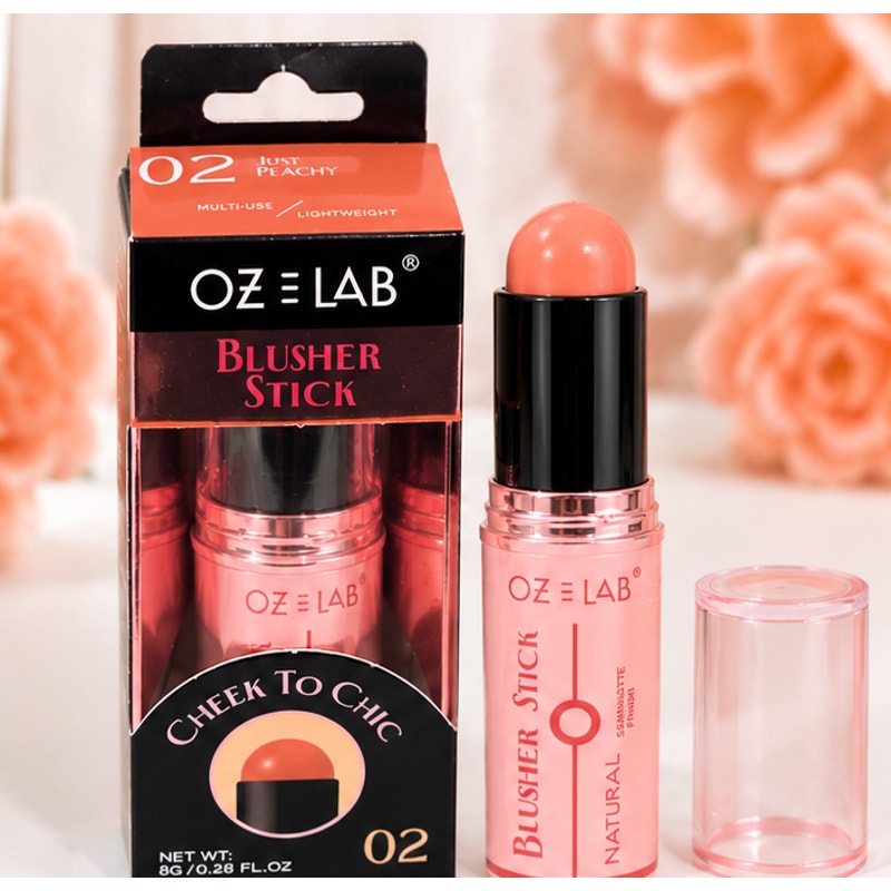 OZE LAB Blusher Stick 02 Just Peachy Cream Blush Lightweight Cheek Makeup