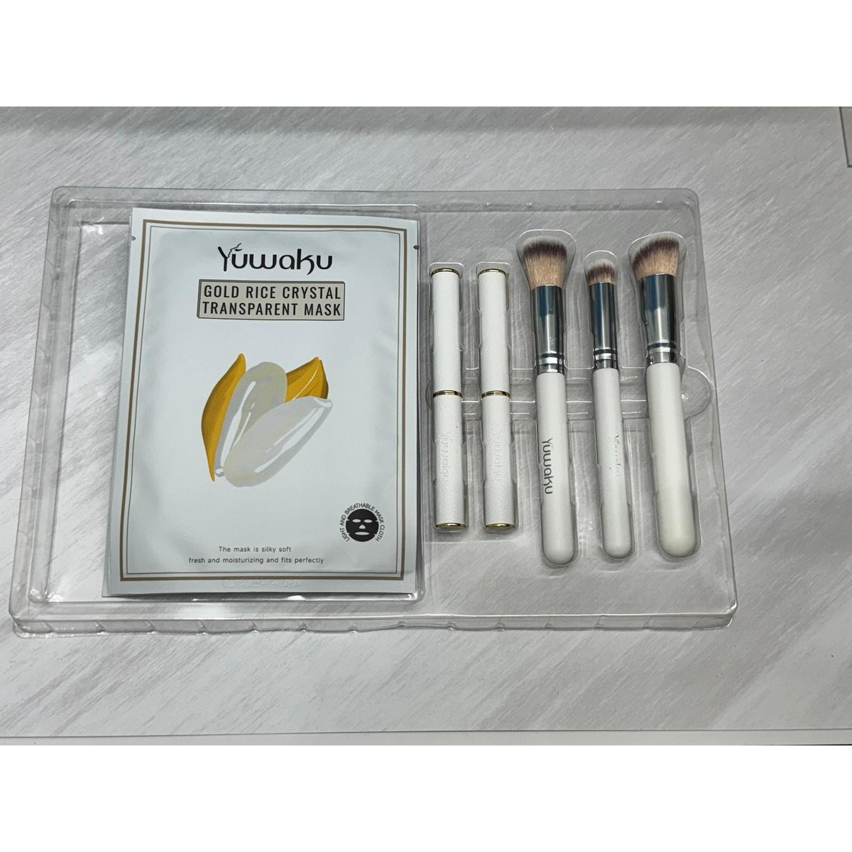 Yuwaku Premium Makeup Brush Set + Gold Rice Crystal Transparent Mask 8 pieces